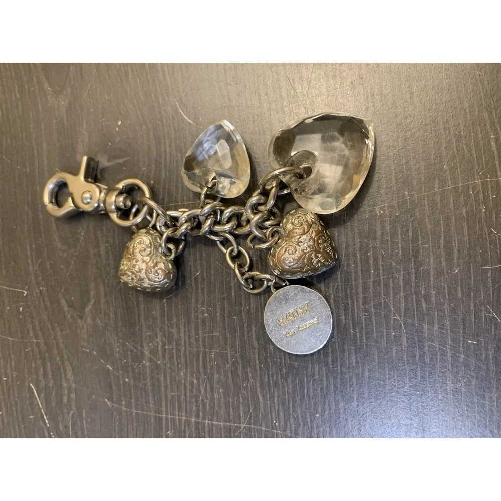 Chunky Kathy Van Zeeland Four Acrylic Hearts Silver Tone Purse Bag Charm